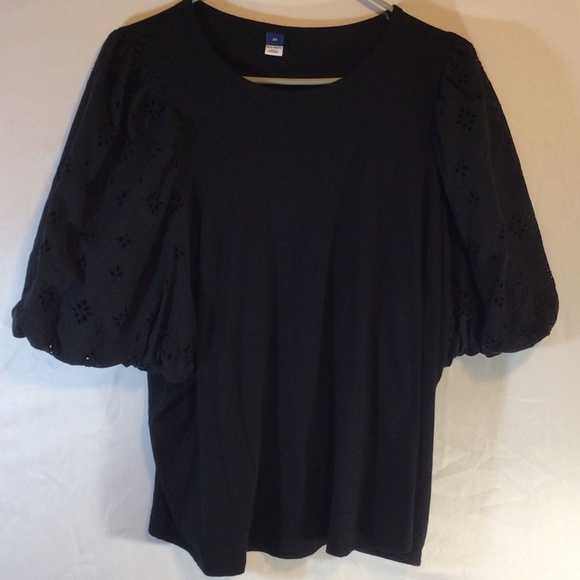 Old Navy Women’s 2X Black Puff Sleeve Top Eyelet Balloon Sleeve Boho Cottagecore - Picture 1 of 7